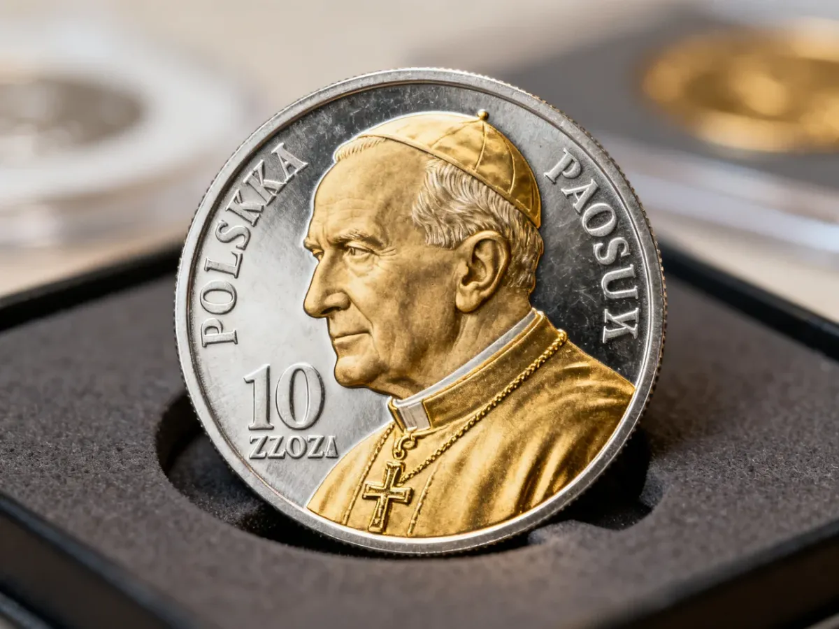 Srebrna moneta 10 zł NBP poświęcona Janowi Pawłowi II z pozłacanym rewersem