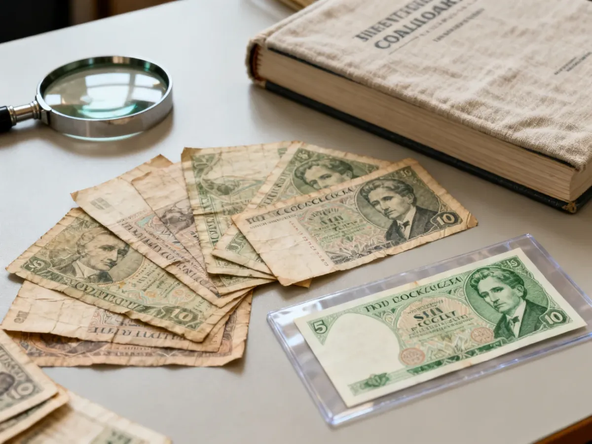 Banknoty PRL w różnym stanie zachowania podczas wstępnej oceny kolekcjonerskiej