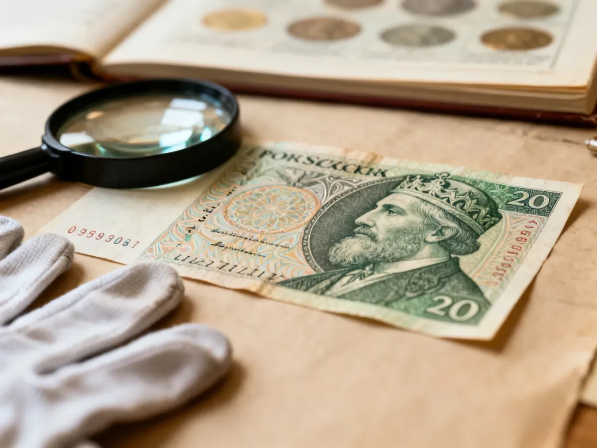 Zbliżenie rzadkiego banknotu z widocznym błędem druku i nietypowym numerem seryjnym