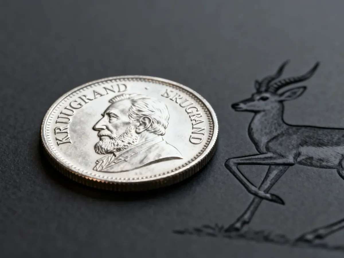 Srebrny Krugerrand przedstawiający Paula Krugera i springboka