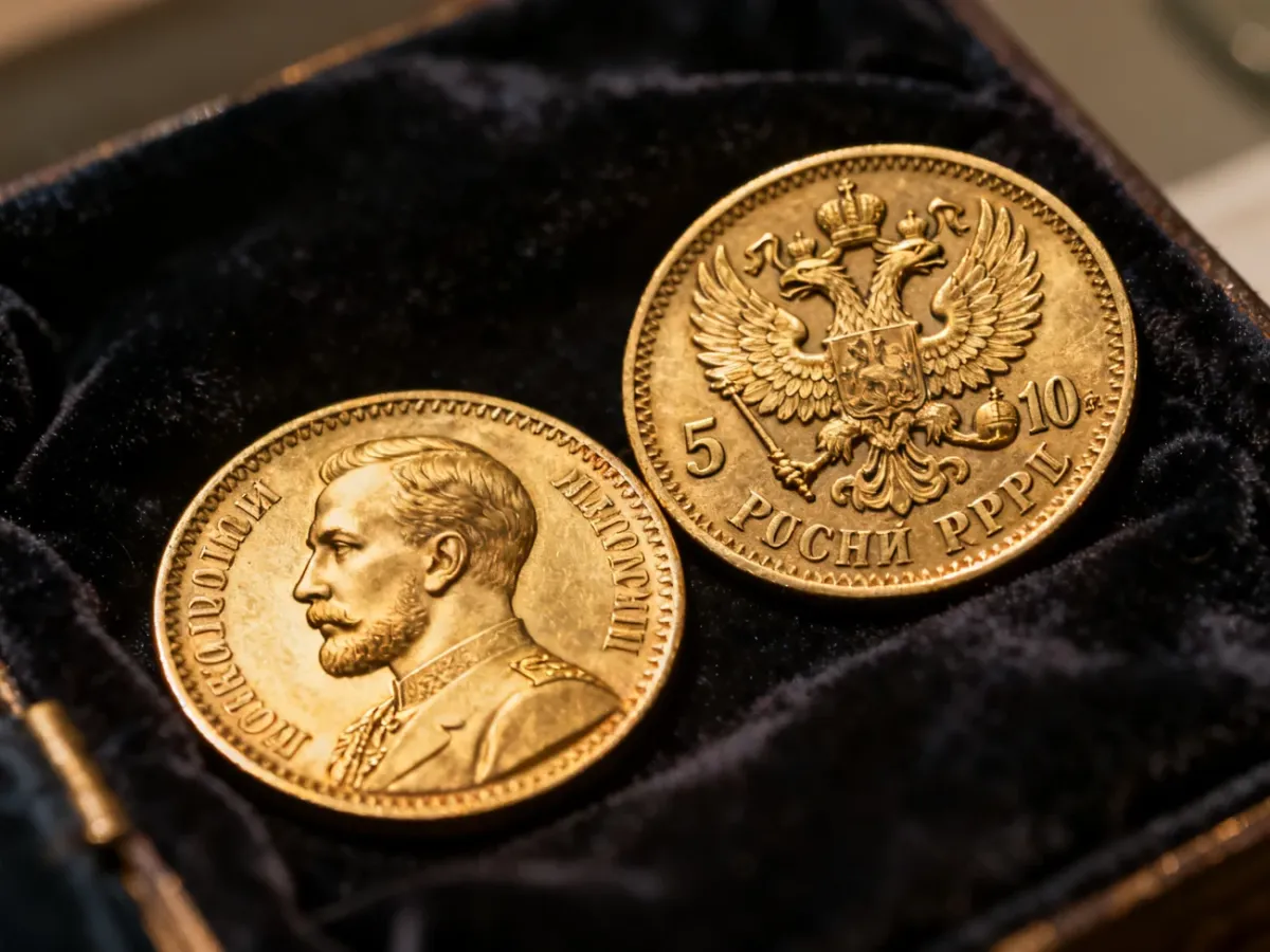 Dwie historyczne złote monety rosyjskie z czasów Mikołaja II